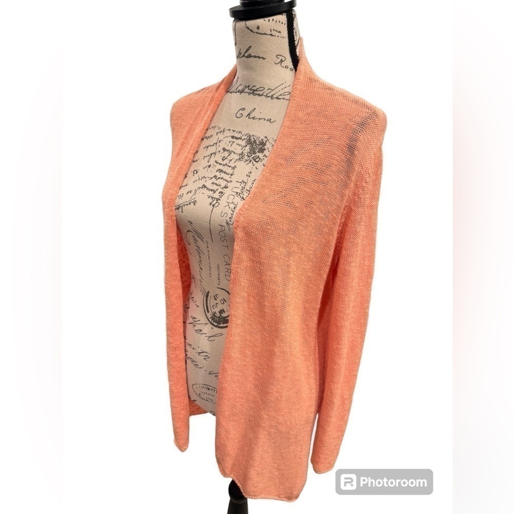 Eileen Fisher Linen Blend Open Front Cardigan Womens Size Small Coral